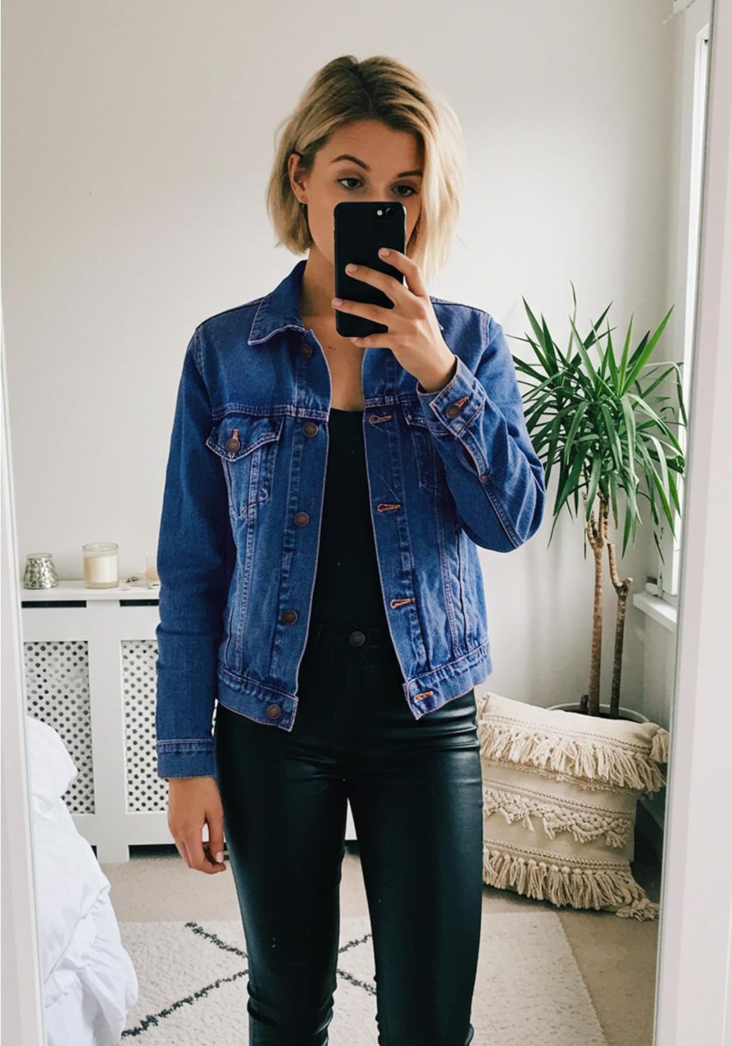 JMOJO 2025 Cropped Denim Jacket for Women Stretchy Fitted with 2 Pockets \u2013 Lightweight Trendy Short Jean Shacket