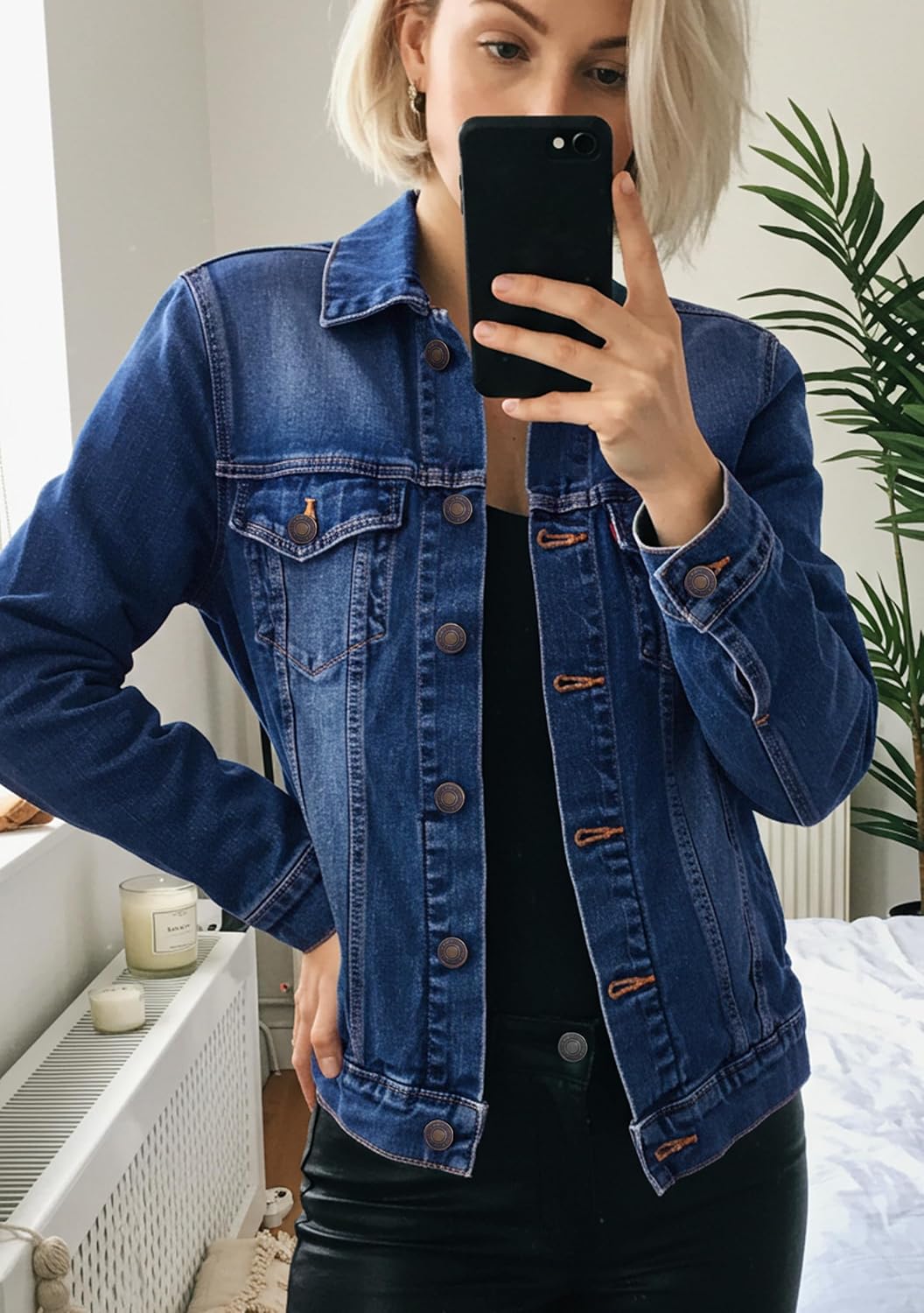 JMOJO 2025 Cropped Denim Jacket for Women Stretchy Fitted with 2 Pockets \u2013 Lightweight Trendy Short Jean Shacket