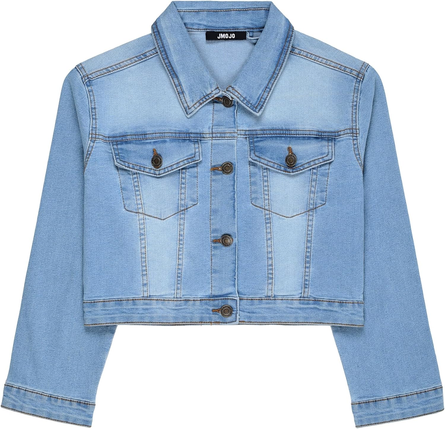 JMOJO 2025 Cropped Denim Jacket for Women Stretchy Fitted with 2 Pockets \u2013 Lightweight Trendy Short Jean Shacket