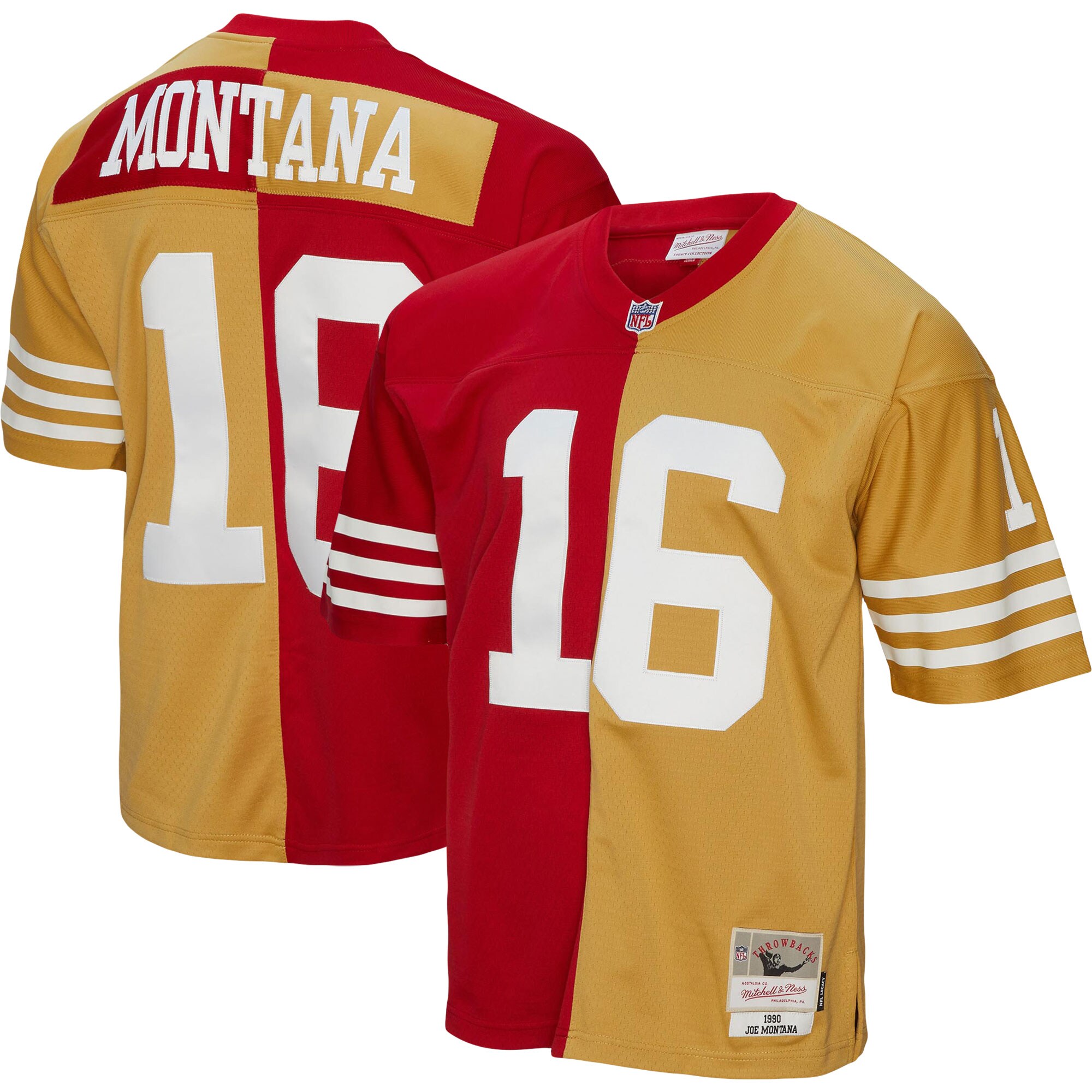 Joe Montana San Francisco  Mitchell & Ness 1990 Split Legacy Replica Jersey - Scarlet/Gold