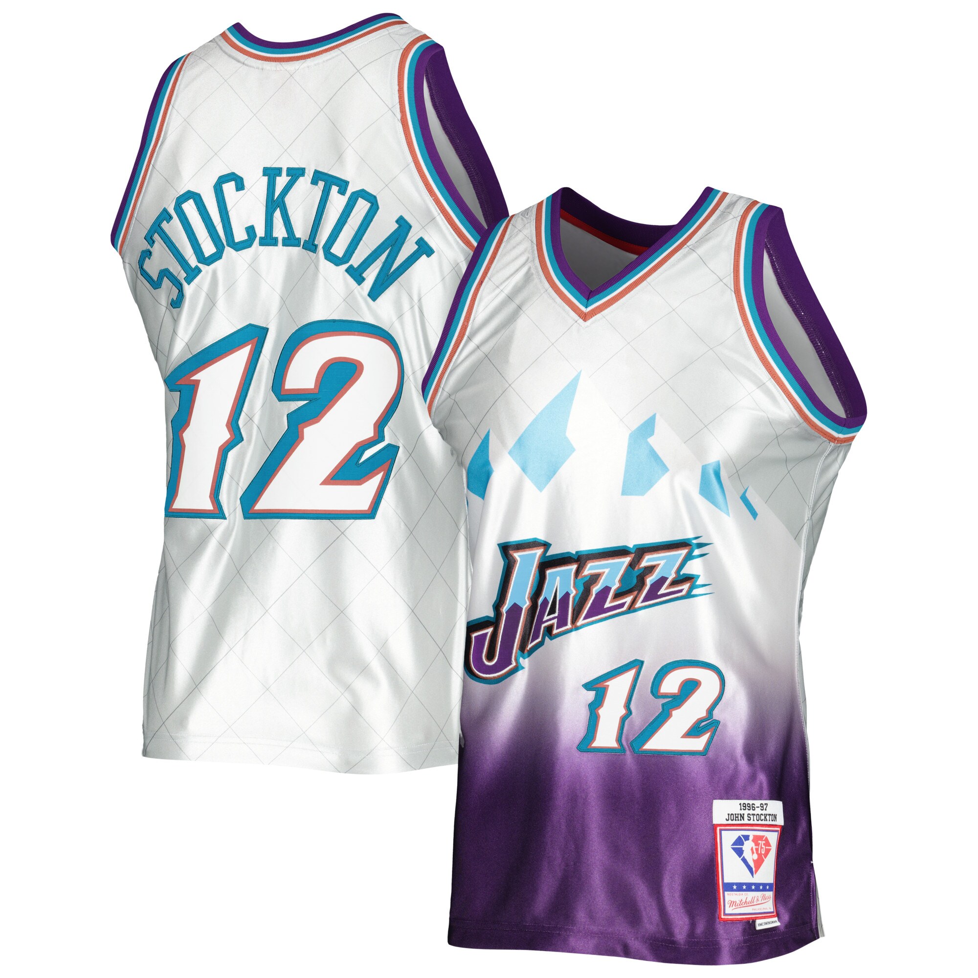 Premium John Stockton Jazz Platinum Swingman Jersey 1996/97