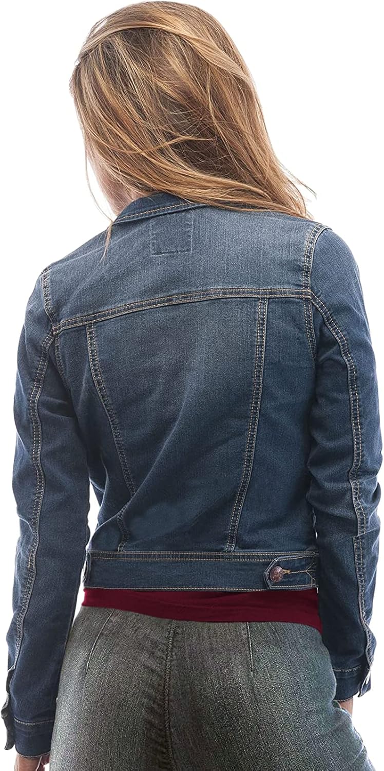 Juicy Trendz Women’s Fashion Denim Jacket \u2013 Classic Blue Jean, Button-Down, Stretch, Long Sleeves, Stylish Outerwear