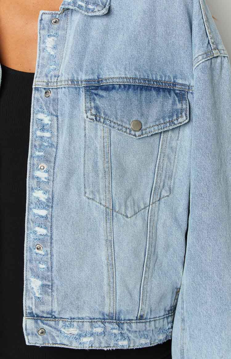 Justalwart Women Distressed Light Wash Oversized Denim Jacket