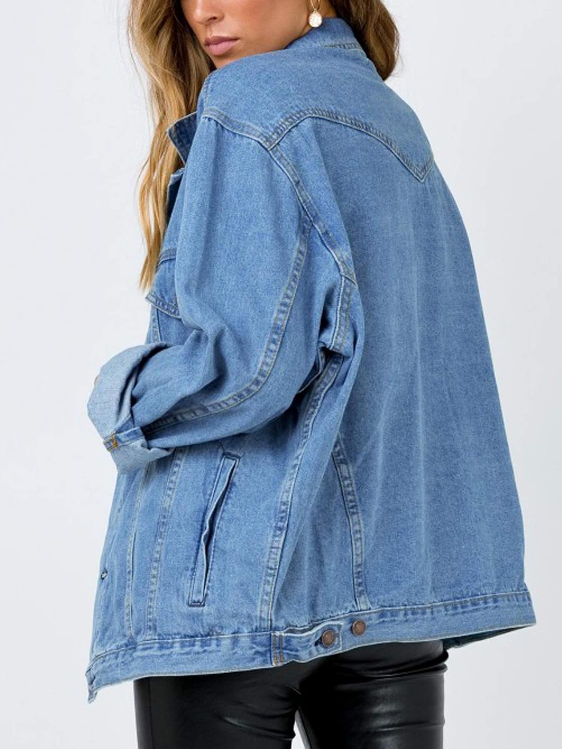 Justalwart Women’s Oversized Vintage Denim Jacket Long Sleeve Boyfriend Coat