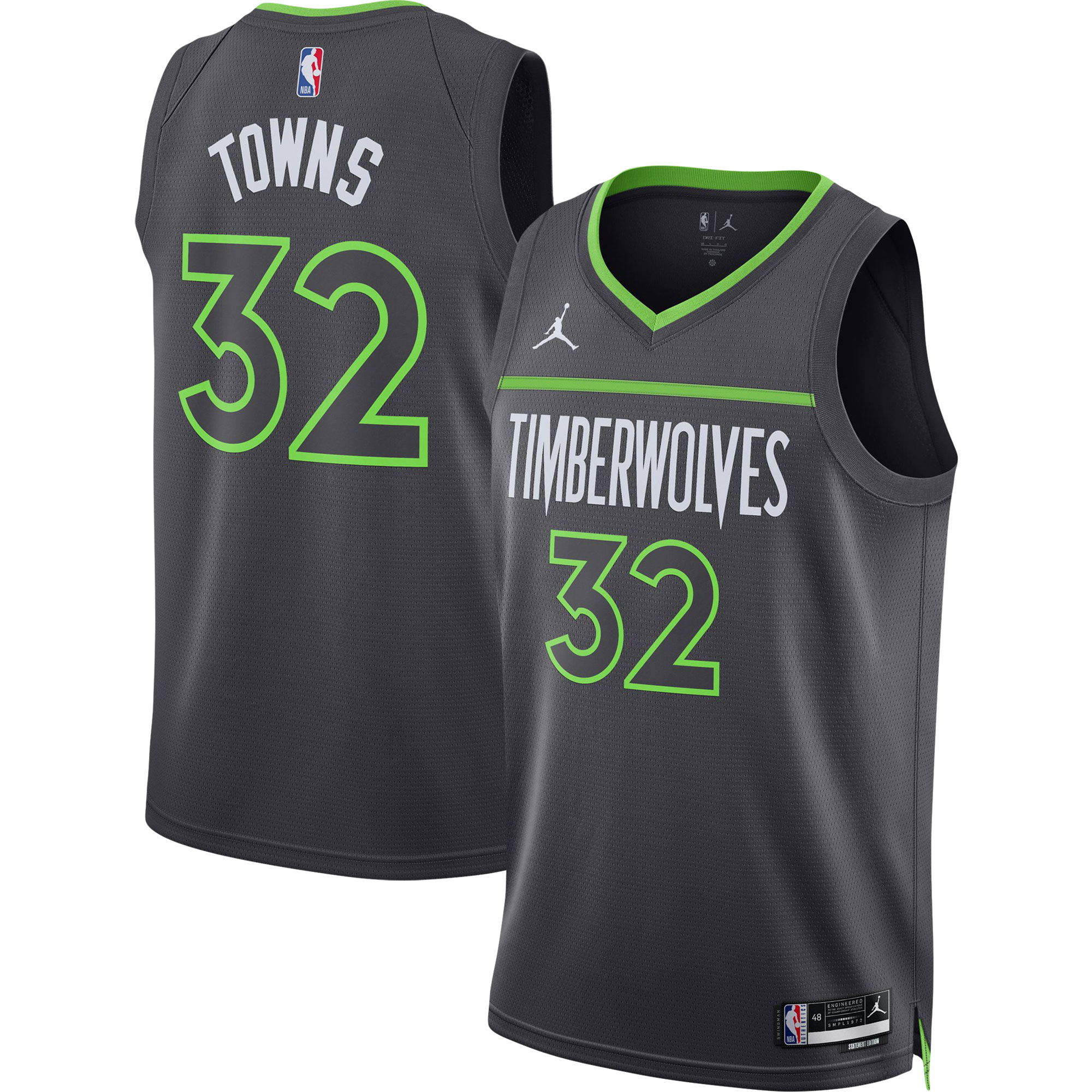 Jordan Towns Timberwolves Jersey Charcoal – Premium 2023 NBA Swingman