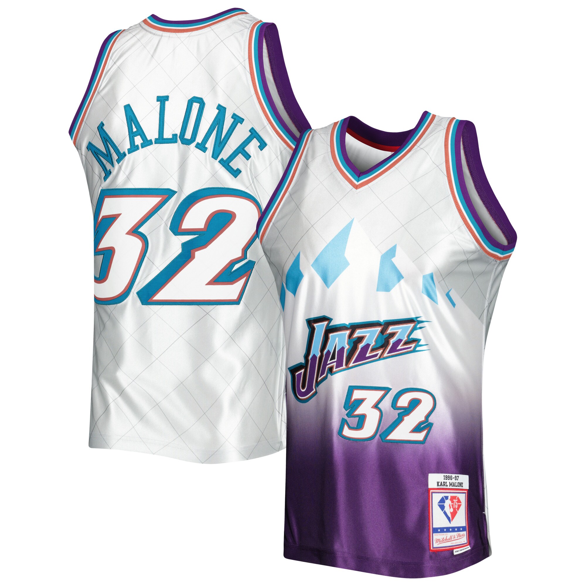Mitchell Ness Karl Malone Platinum Jersey - Ultimate 75th Anniversary Swingman
