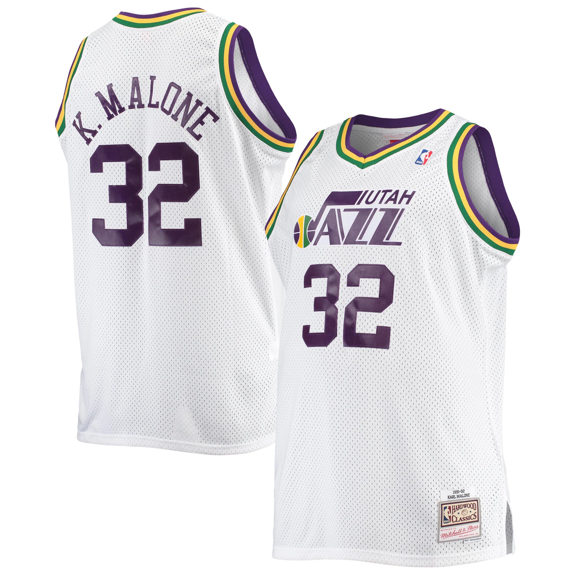 Mitchell & Ness Karl Malone Jazz Swingman Jersey - White | Outstanding #32 Gear