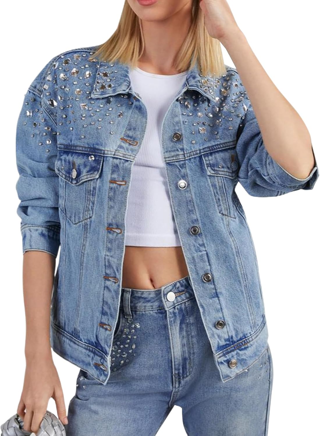 Kedera Jean Jacket Women Trendy 2025 Embellished Button Down Vintage Western Trucker Jacket Spring Coat Outfits