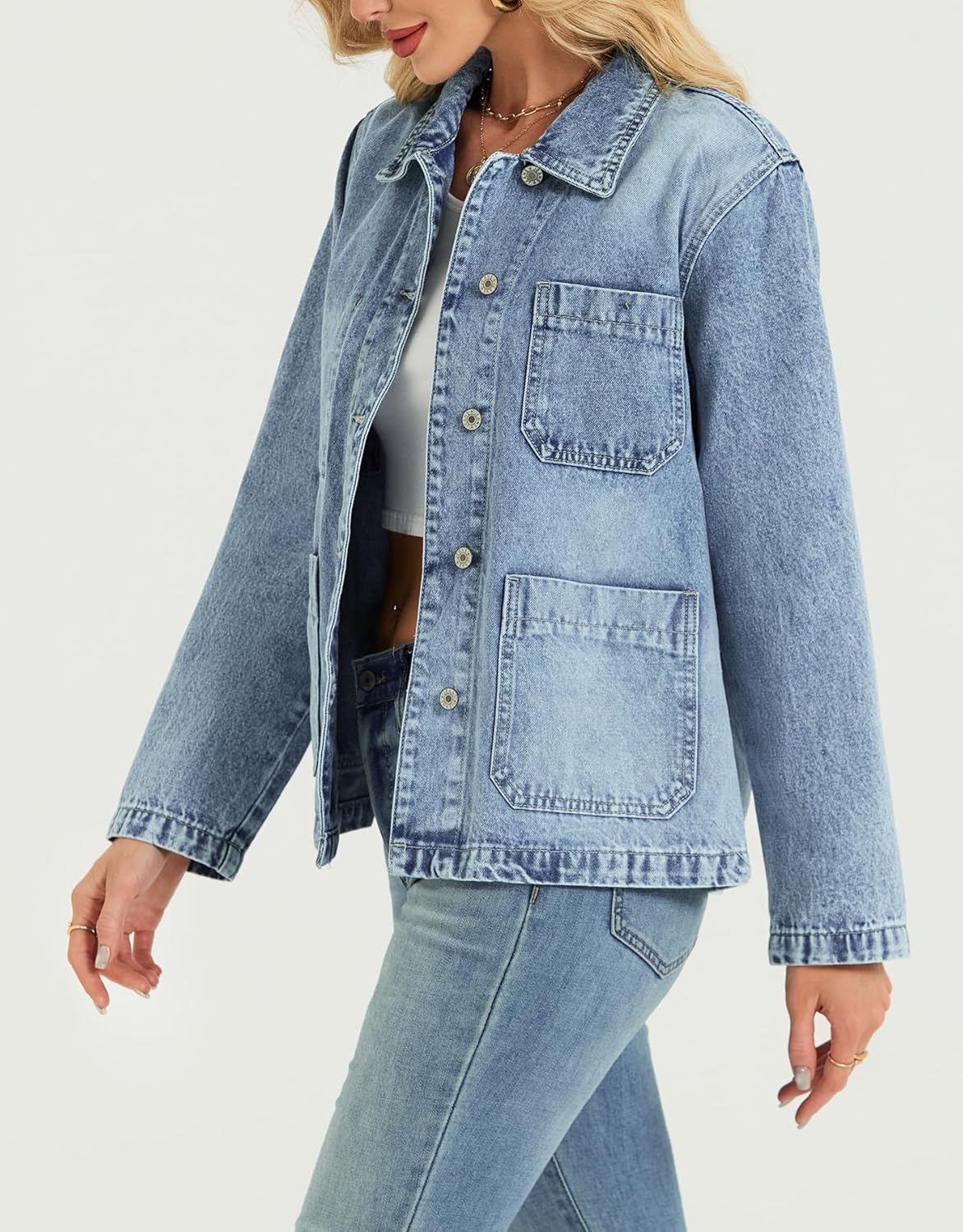 Kedera Jean Jackets for Women Fashion Oversized Button Down Denim Jacket Western Shacket Jacket with Pockets