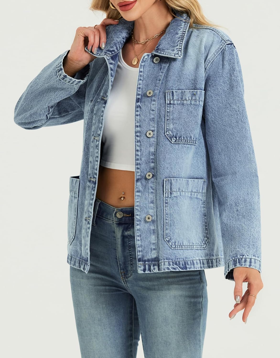 Kedera Jean Jackets for Women Fashion Oversized Button Down Denim Jacket Western Shacket Jacket with Pockets