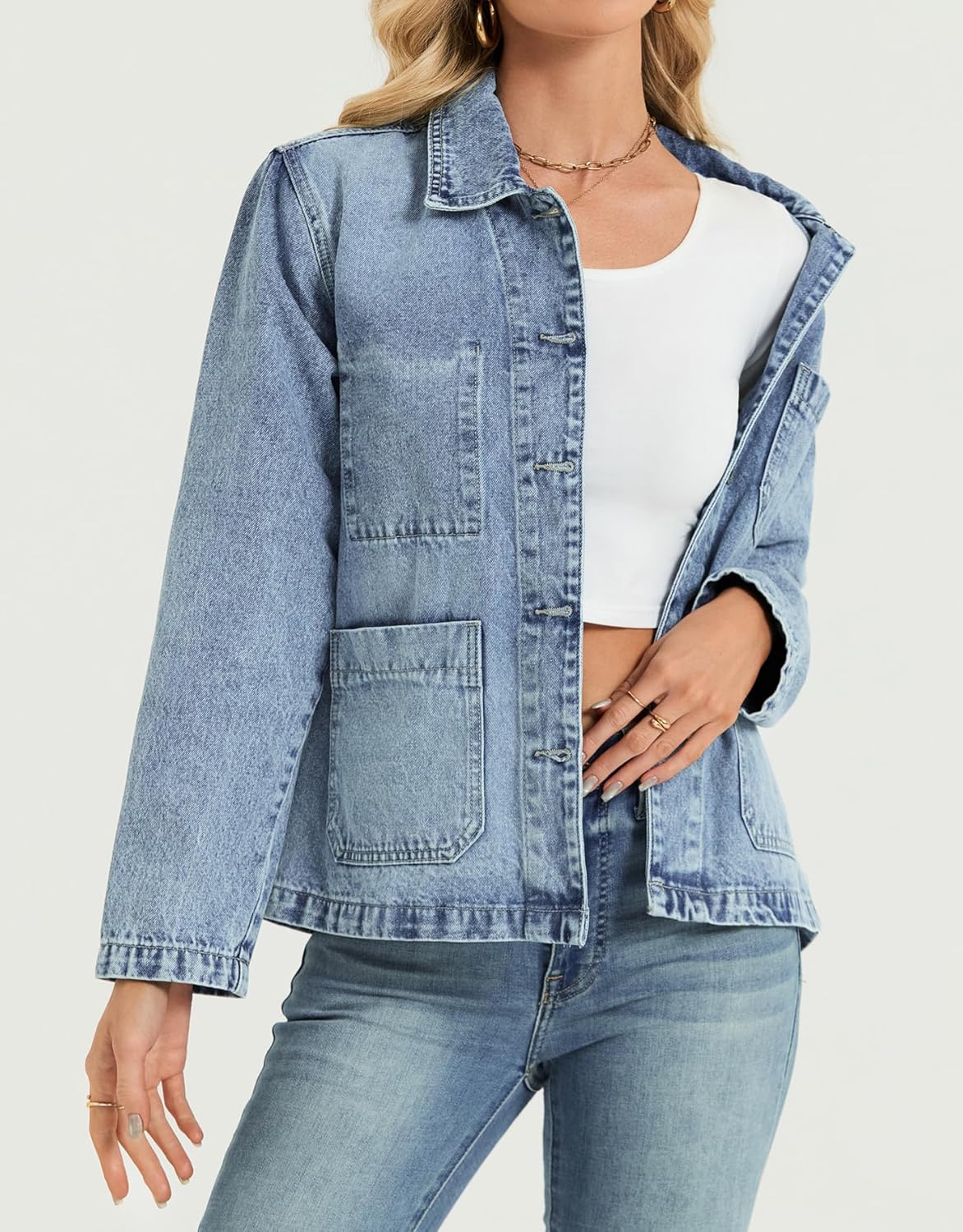 Kedera Jean Jackets for Women Fashion Oversized Button Down Denim Jacket Western Shacket Jacket with Pockets