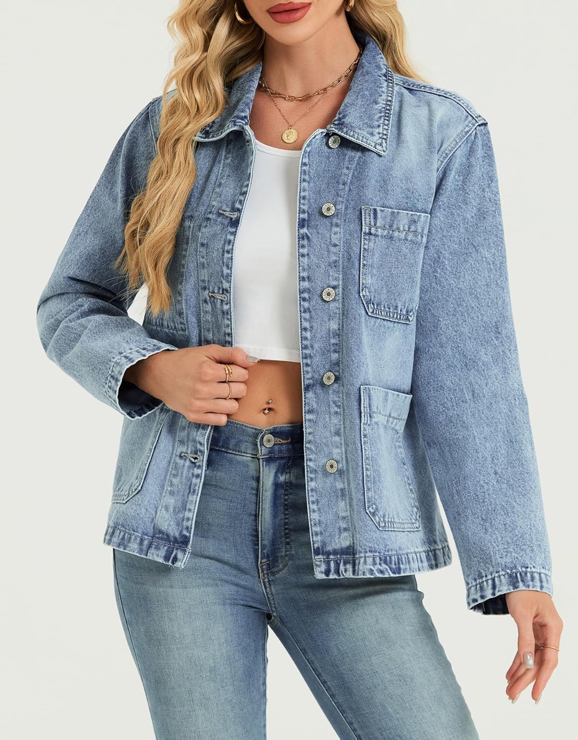 Kedera Jean Jackets for Women Fashion Oversized Button Down Denim Jacket Western Shacket Jacket with Pockets