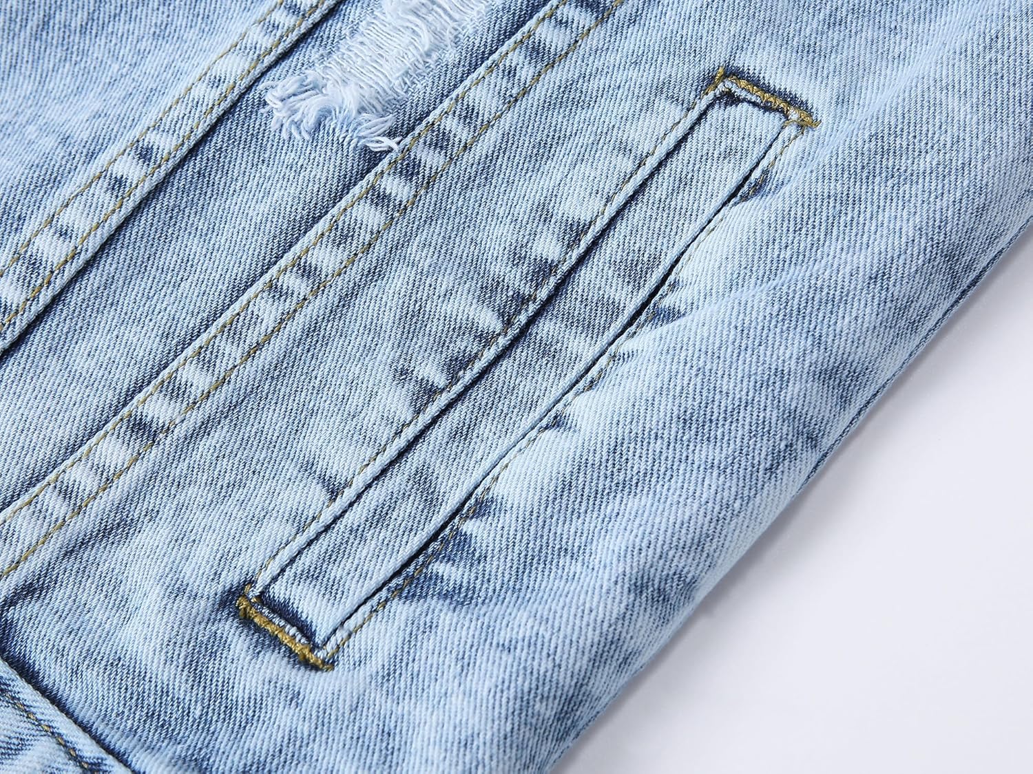 Kedera Pearl Beaded Denim Jacket for Women Button Down Oversized Jean Jacket Distressed Long Sleeves Cropped Casual Coat