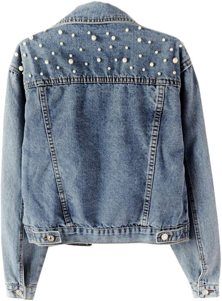 Kedera Women Oversized Denim Jacket Embroidered Pearls Beading Jeans Coat