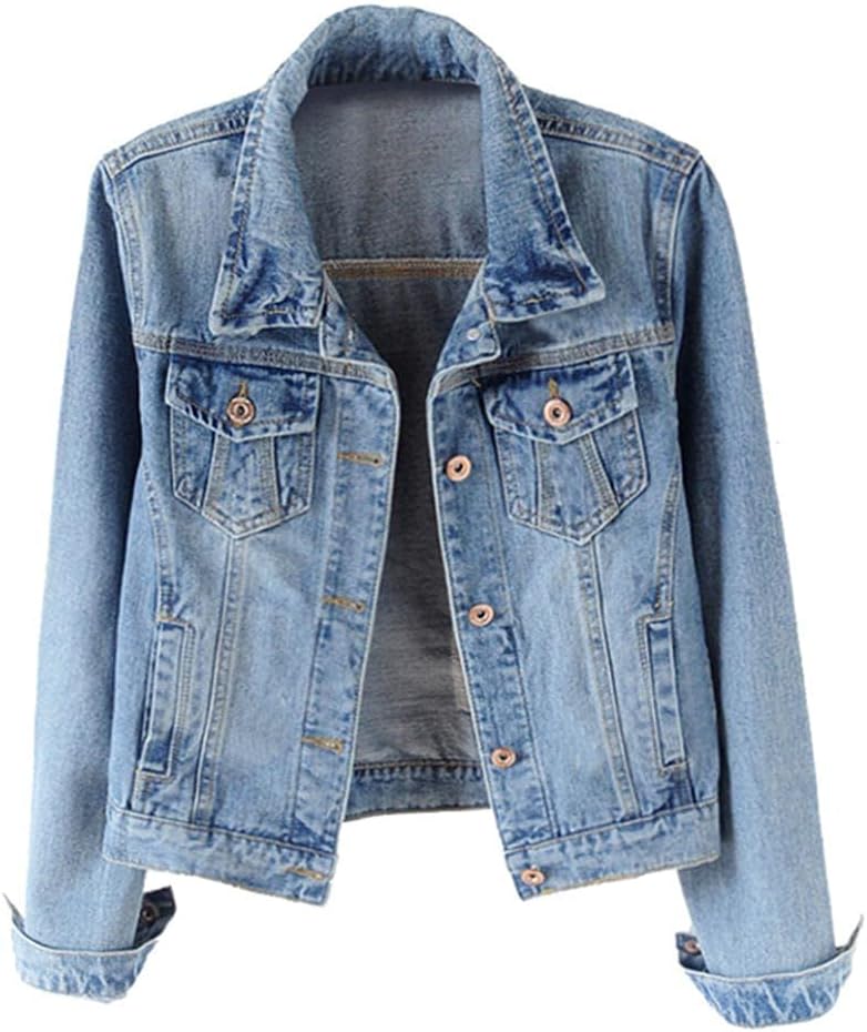 Kedera Womens Basic Button Down Vintage Black Long Sleeves Denim Jean Jacket Jacket for Women