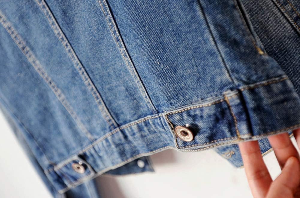 Kedera Women’s Denim Jacket Button Down Collarless Long Sleeve Washed Cute Jean Jackets