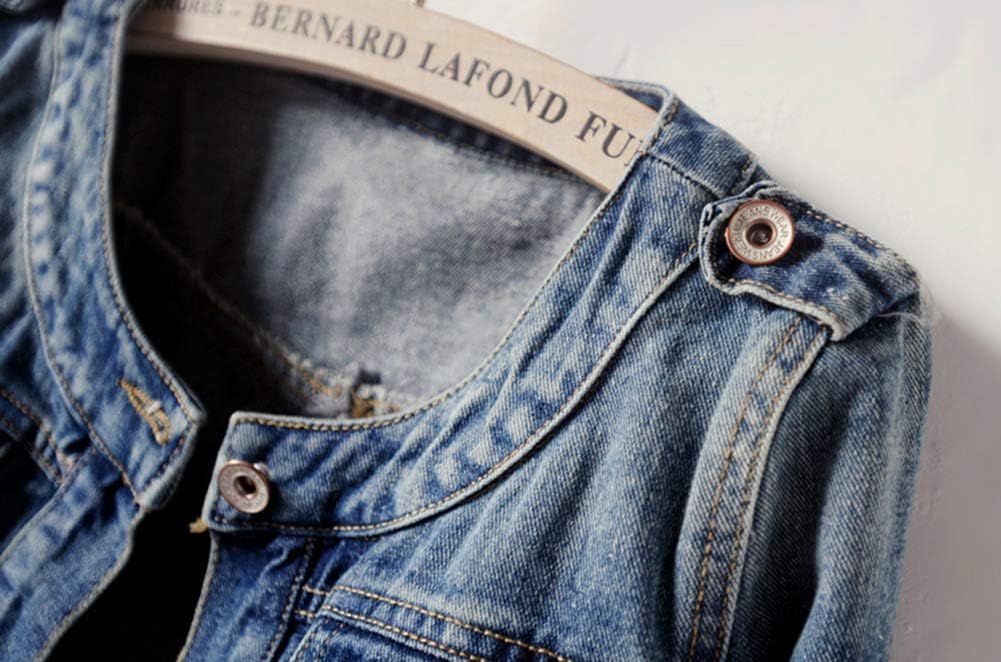 Kedera Women’s Denim Jacket Button Down Collarless Long Sleeve Washed Cute Jean Jackets