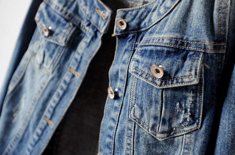 Kedera Women’s Denim Jacket Button Down Collarless Long Sleeve Washed Cute Jean Jackets