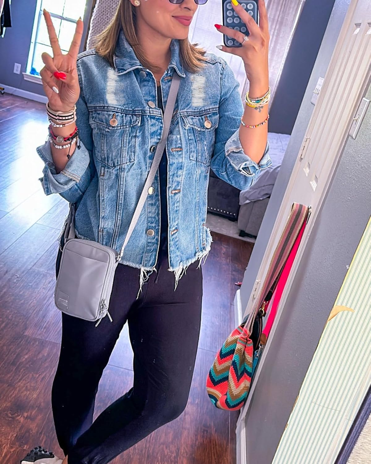 Kedera Womens Denim Jacket Distressed Frayed Ripped Jean Jacket Casual Button Down Light Jackets with Pockets