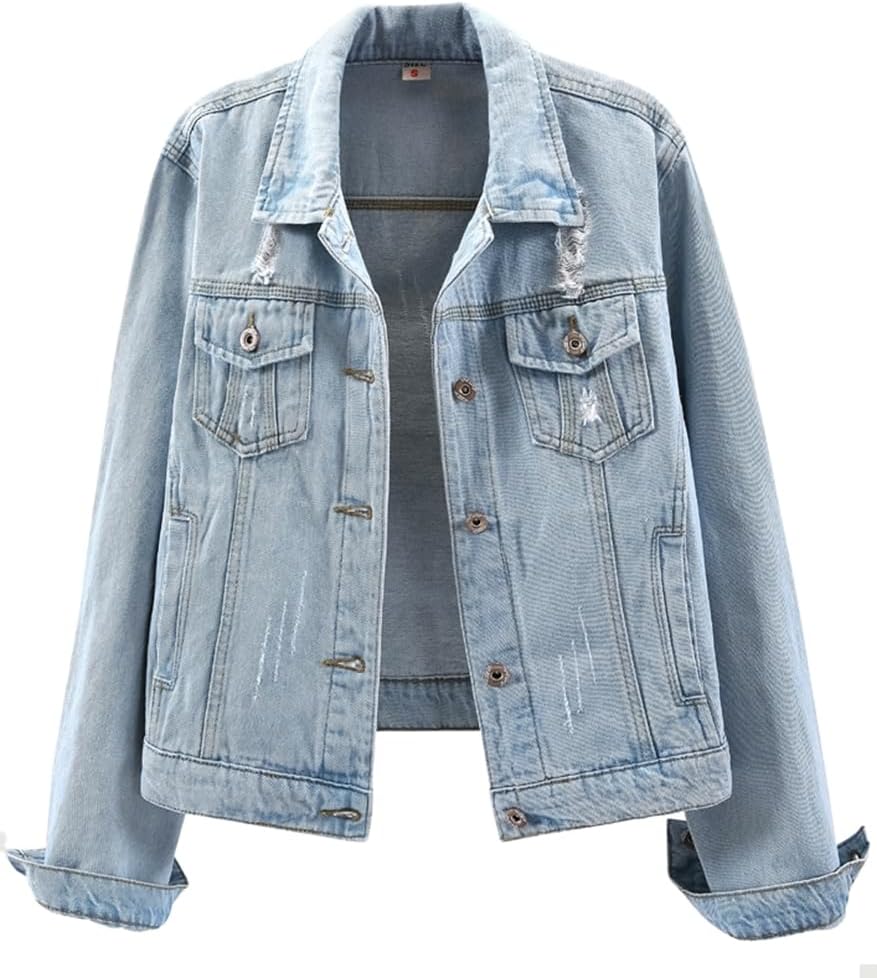 Kedera Womens Denim Jackets Distressed Ripped Long Sleeve Jean Jacket Coats