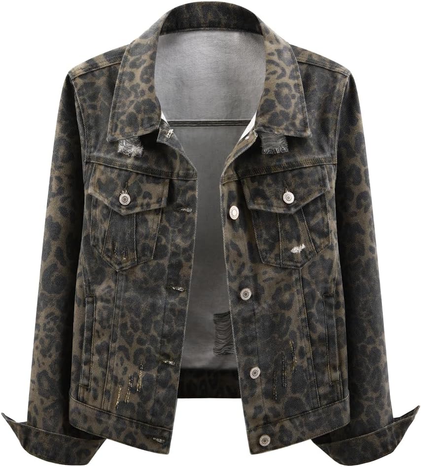 Kedera Womens Denim Jackets Distressed Ripped Long Sleeve Jean Jacket Coats