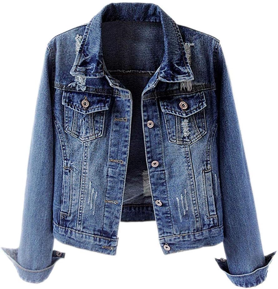 Kedera Womens Denim Jackets Distressed Ripped Long Sleeve Jean Jacket Coats