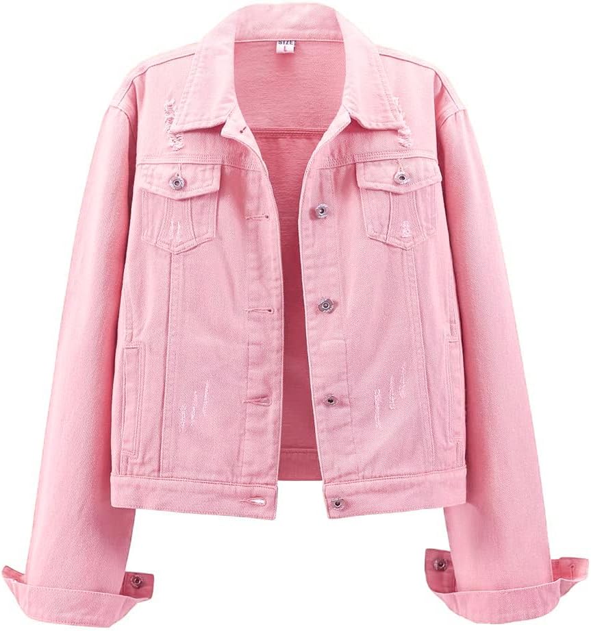 Kedera Womens Denim Jackets Distressed Ripped Long Sleeve Jean Jacket Coats