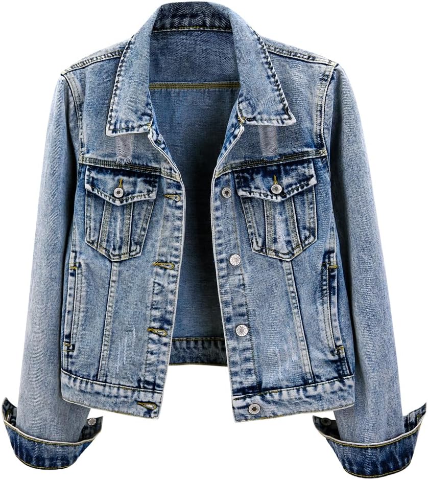 Kedera Womens Denim Jackets Distressed Ripped Long Sleeve Jean Jacket Coats