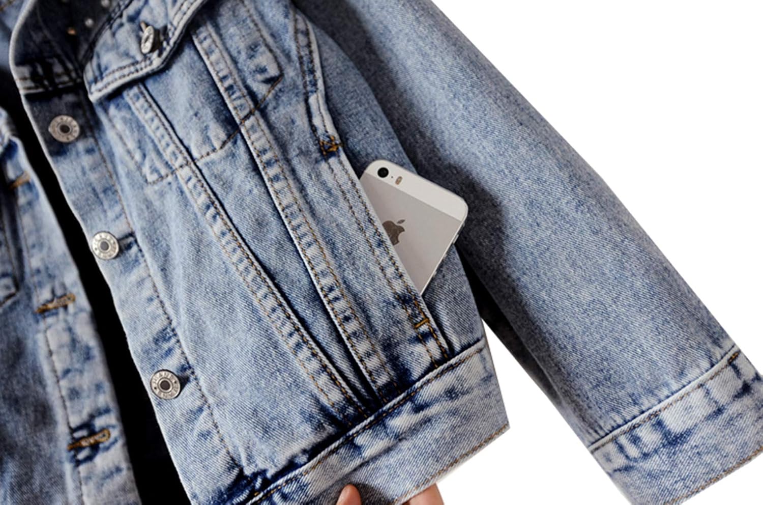 Kedera Women’s Jean Jacket Embroidered Rivet Pearl Short Denim Jacket Coat