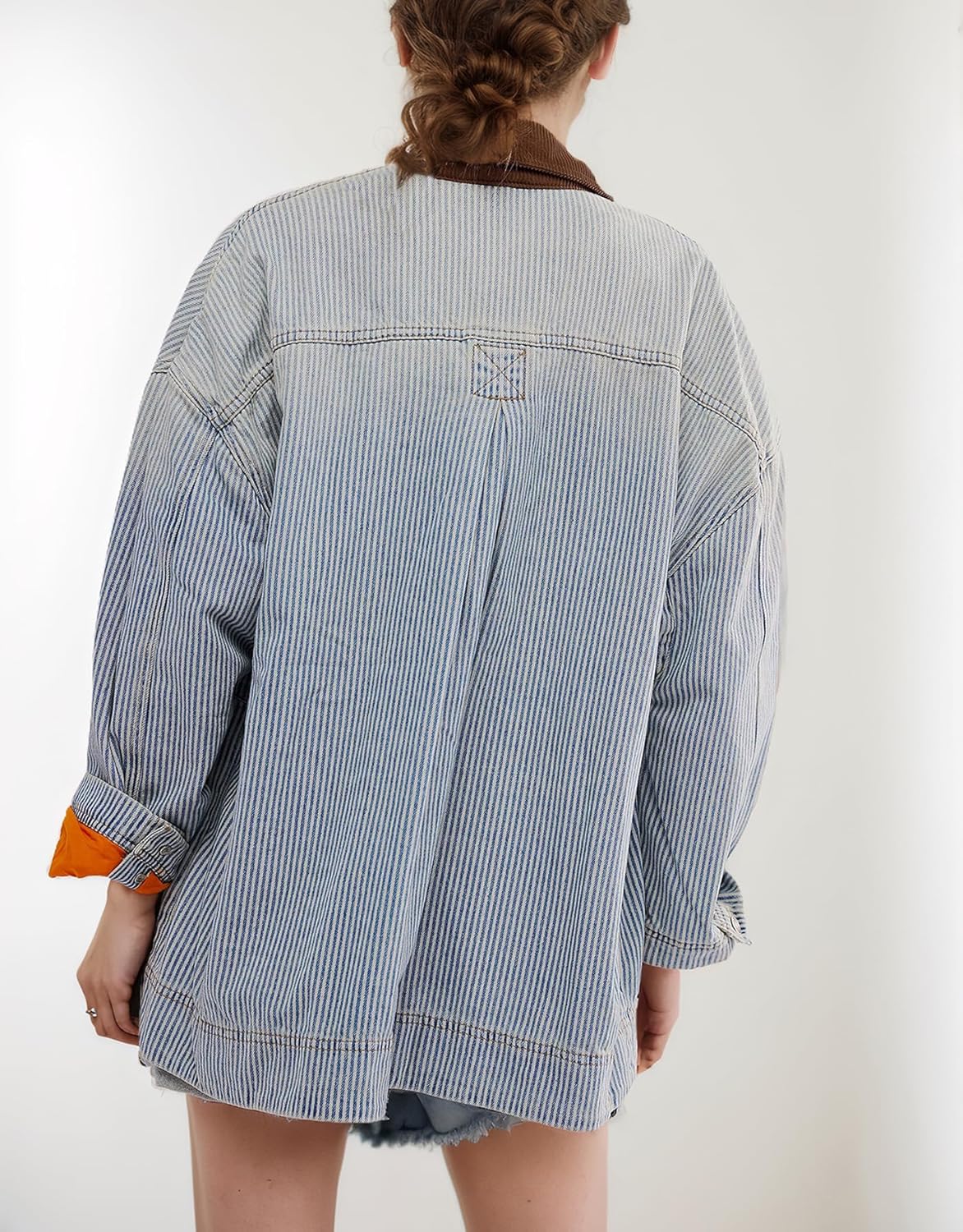 Kedera Women’s Jean Jacket Oversized Striped Denim Jacket Long Sleeve Button Down Fashion Fall Shacket Barn Coat 2024