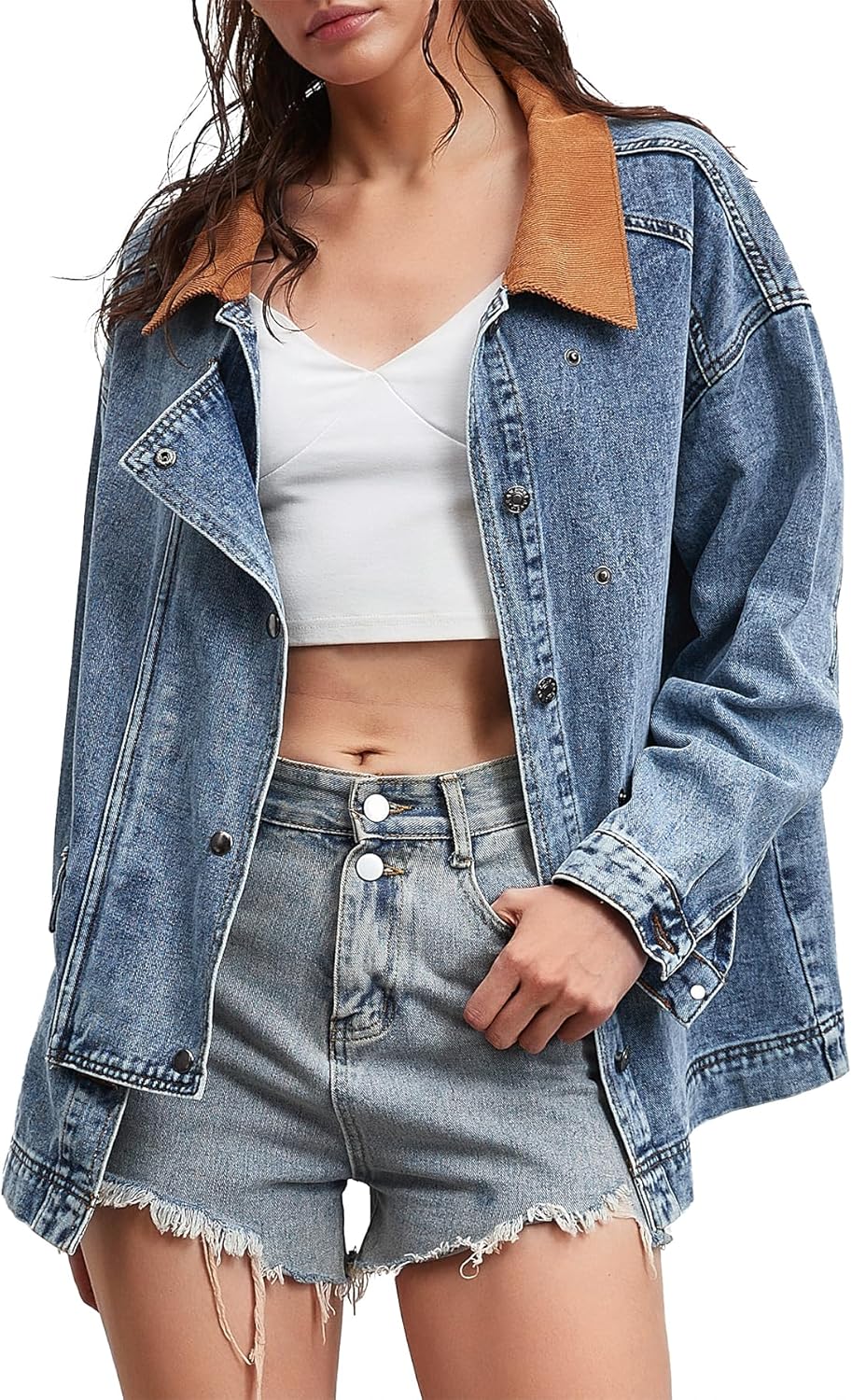 Kedera Women’s Jean Jacket Oversized Striped Denim Jacket Long Sleeve Button Down Fashion Fall Shacket Barn Coat 2024