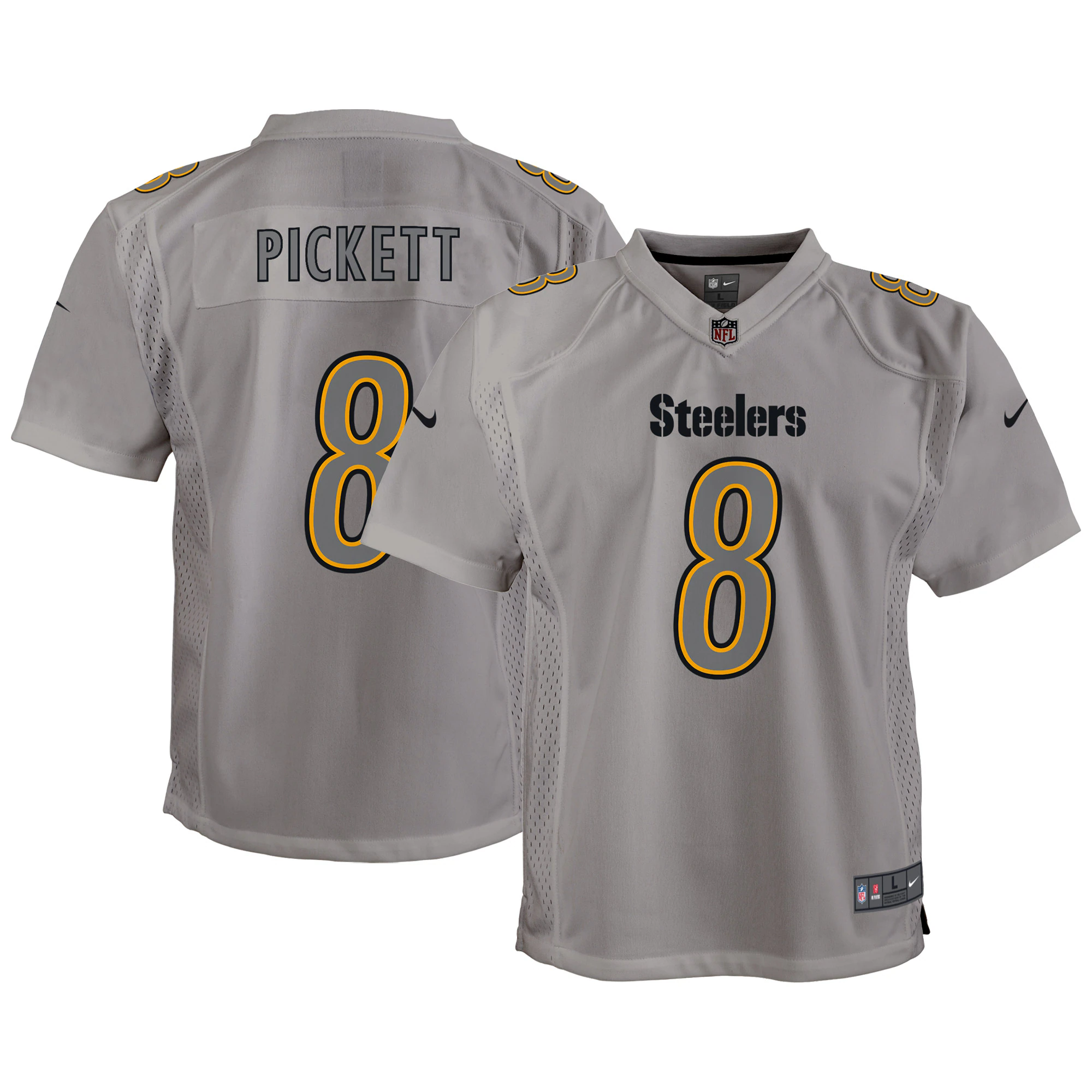 Kenny Pickett Pittsburgh Steelers Nike Youth Atmosphere Game Jersey - Gray
