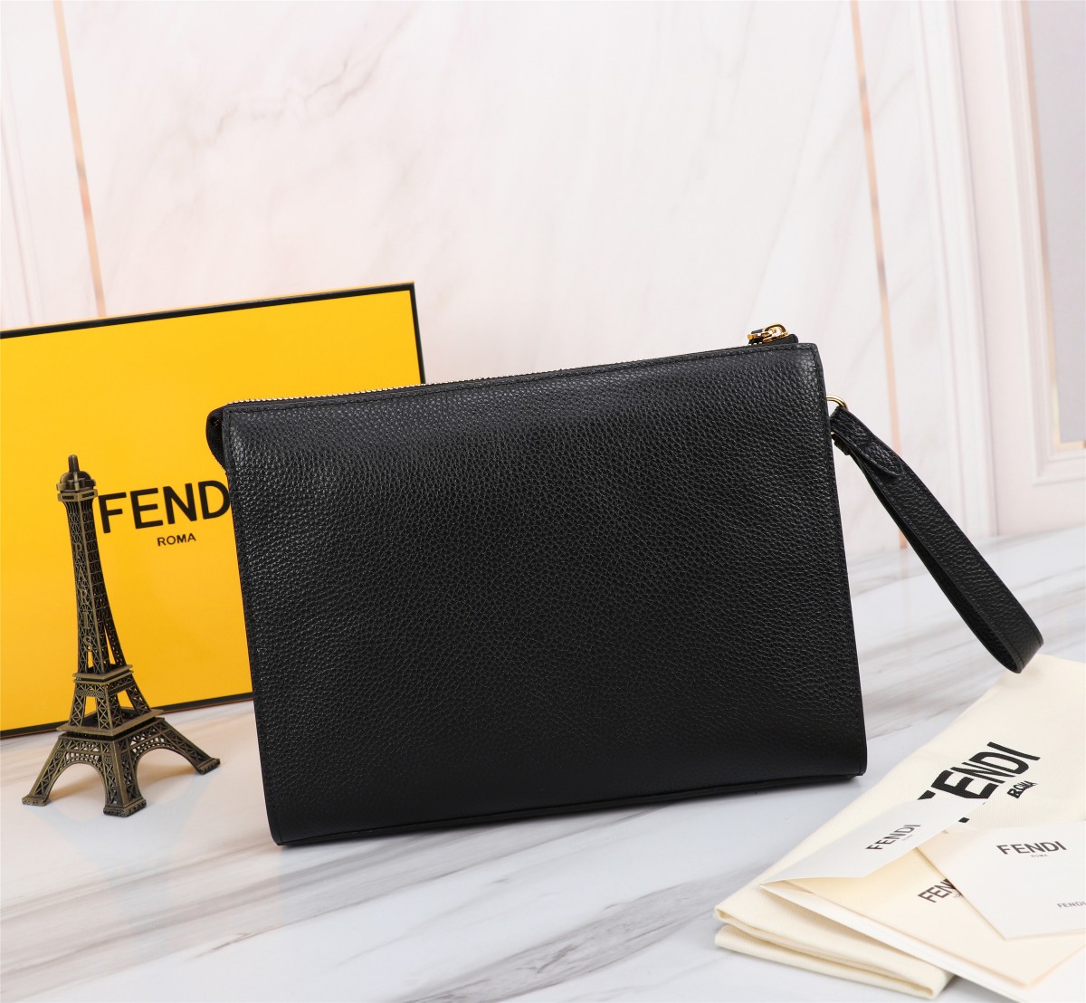 King Queen Purchasing] FENDI Fendi Little Monster Men's Bag New Casual Clutch Bag Fashion Leather