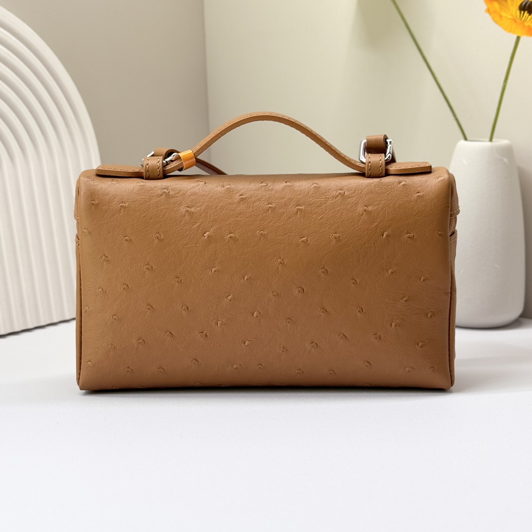 L19 Extra Pocket Tan Ostrich Leather Crossbodyy bag brown