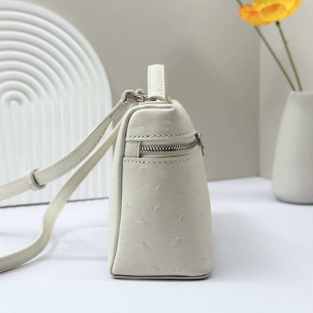 L19 Extra Pocket Tan Ostrich Leather Crossbodyy bag white