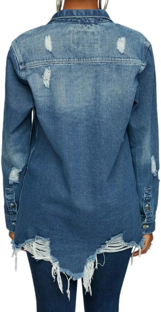 LaiyiVic Denim Jacket for Women Long Sleeve Classic Distressed Trucker Jean Jackets