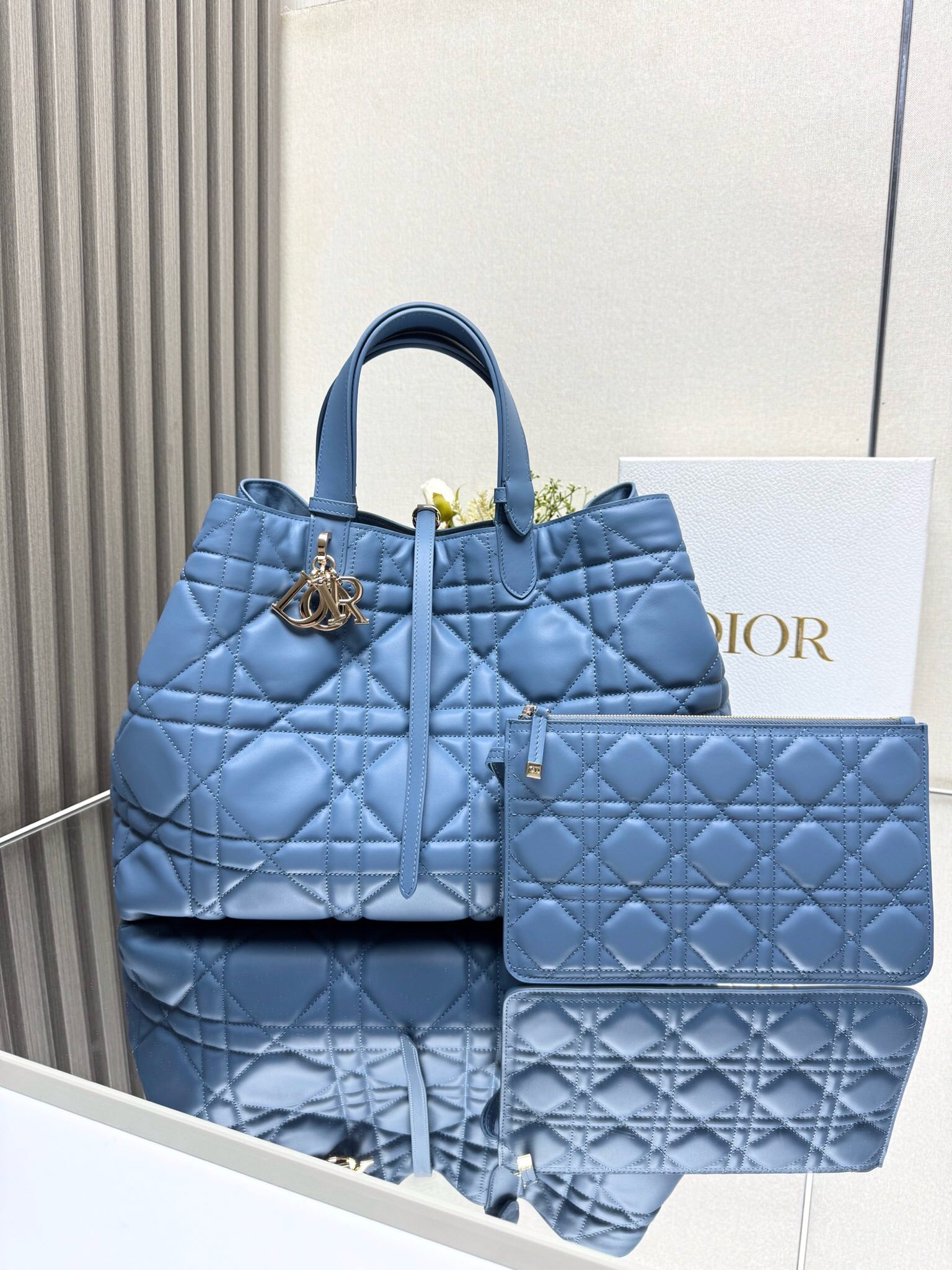 Large Dior Toujours Bag Deep Ocean Blue Macrocannage Calfskin | DIOR