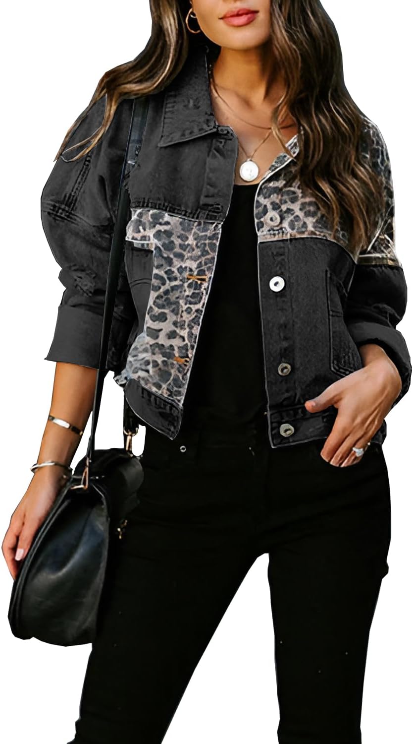 LAVIQK Women’s Jean Denim Jacket Classic Trucker Shacket Button Up Frayed Cropped Loose Coats