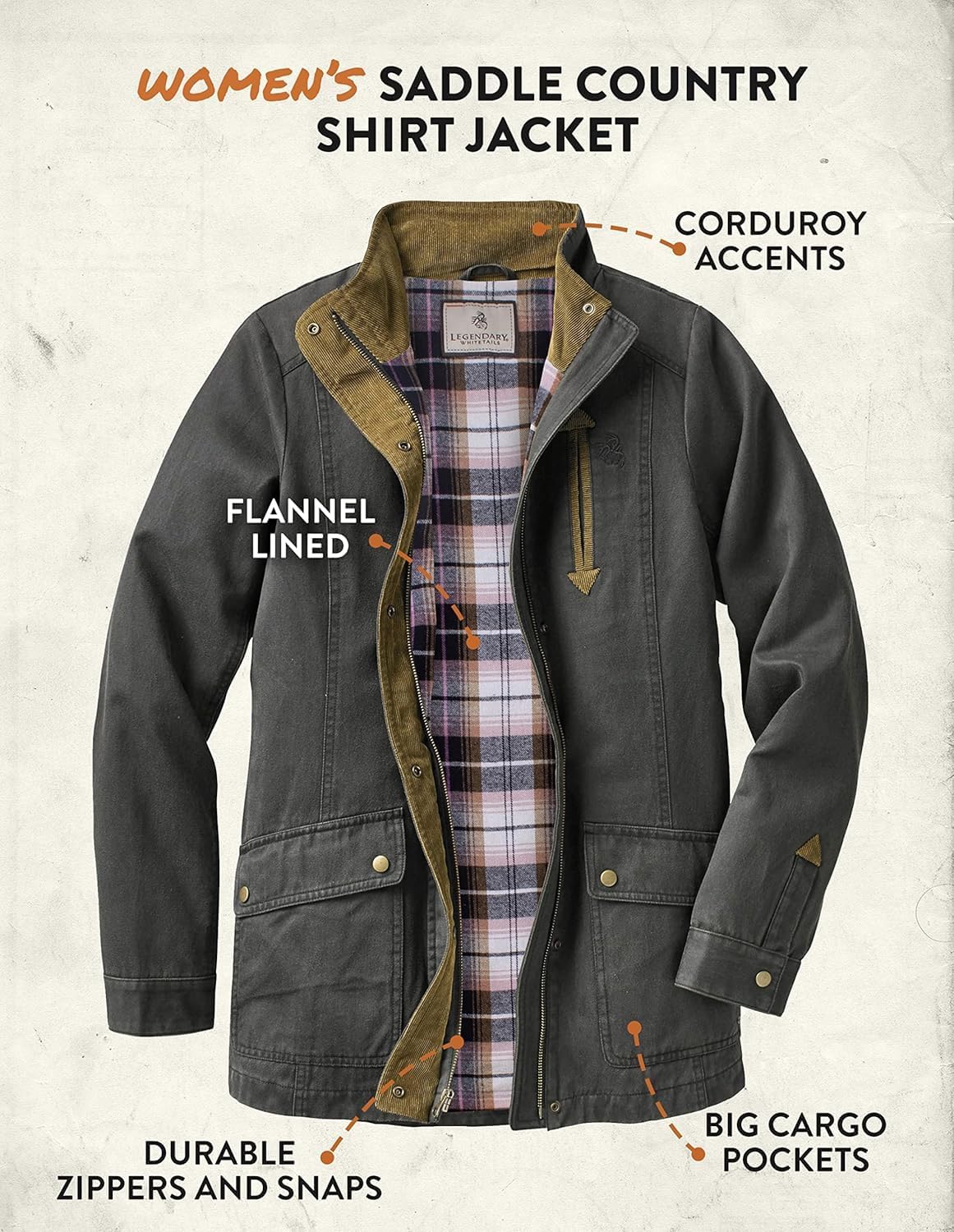 Legendary Whitetails Women’s Shirt Jacket Long Sleeve Flannel Lined