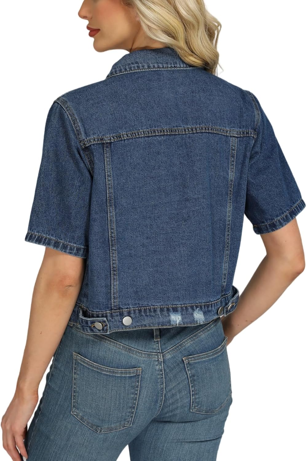 LifeShe Cropped Denim Jacket for Women Short Sleeve Casual Ripped Jean Jackets Distressed Trucker Coats