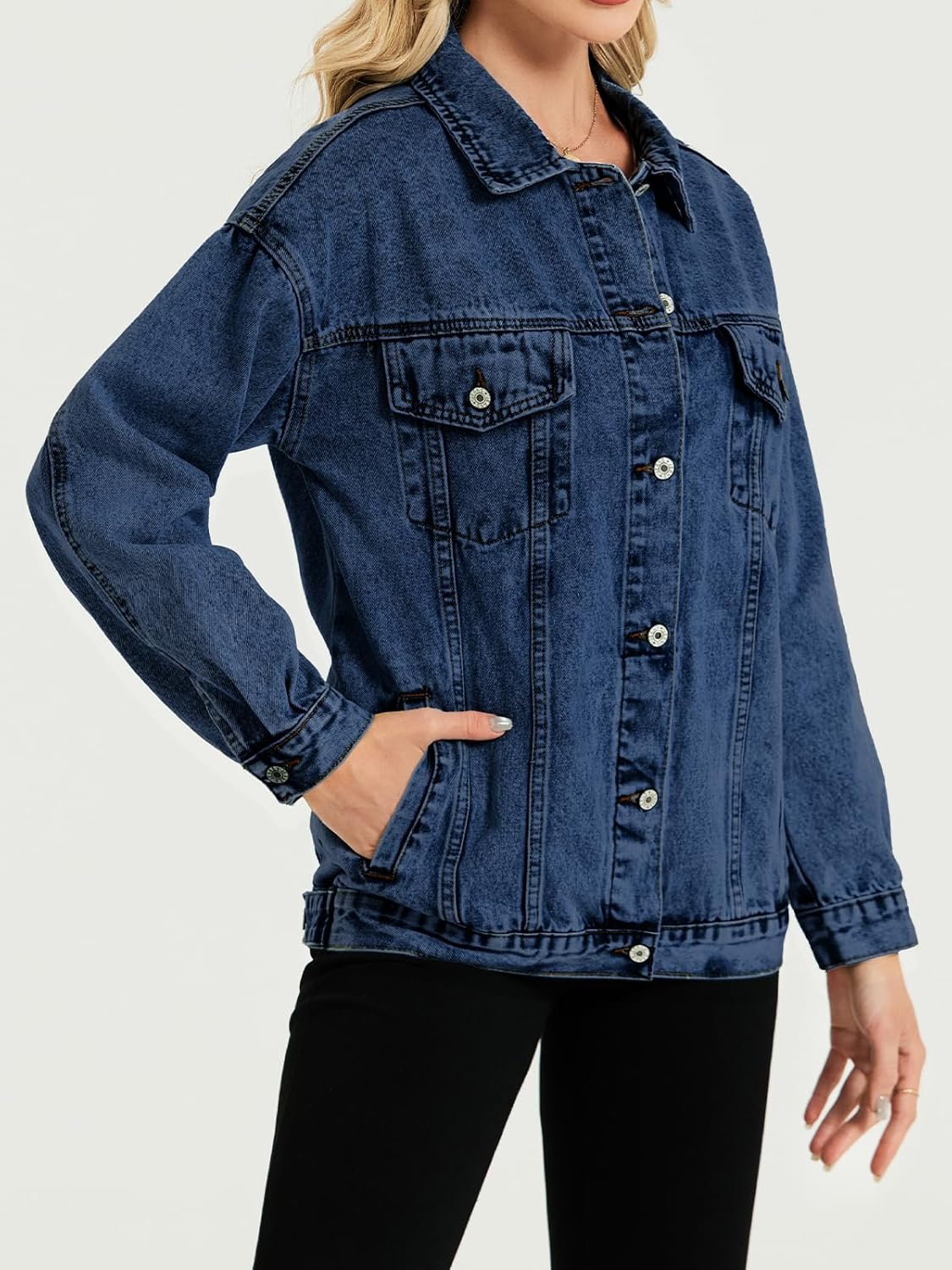 LifeShe Oversized Denim Jacket Women Boyfriend Jean Jacket Trendy Loose Shacket Fall Trucker Coats