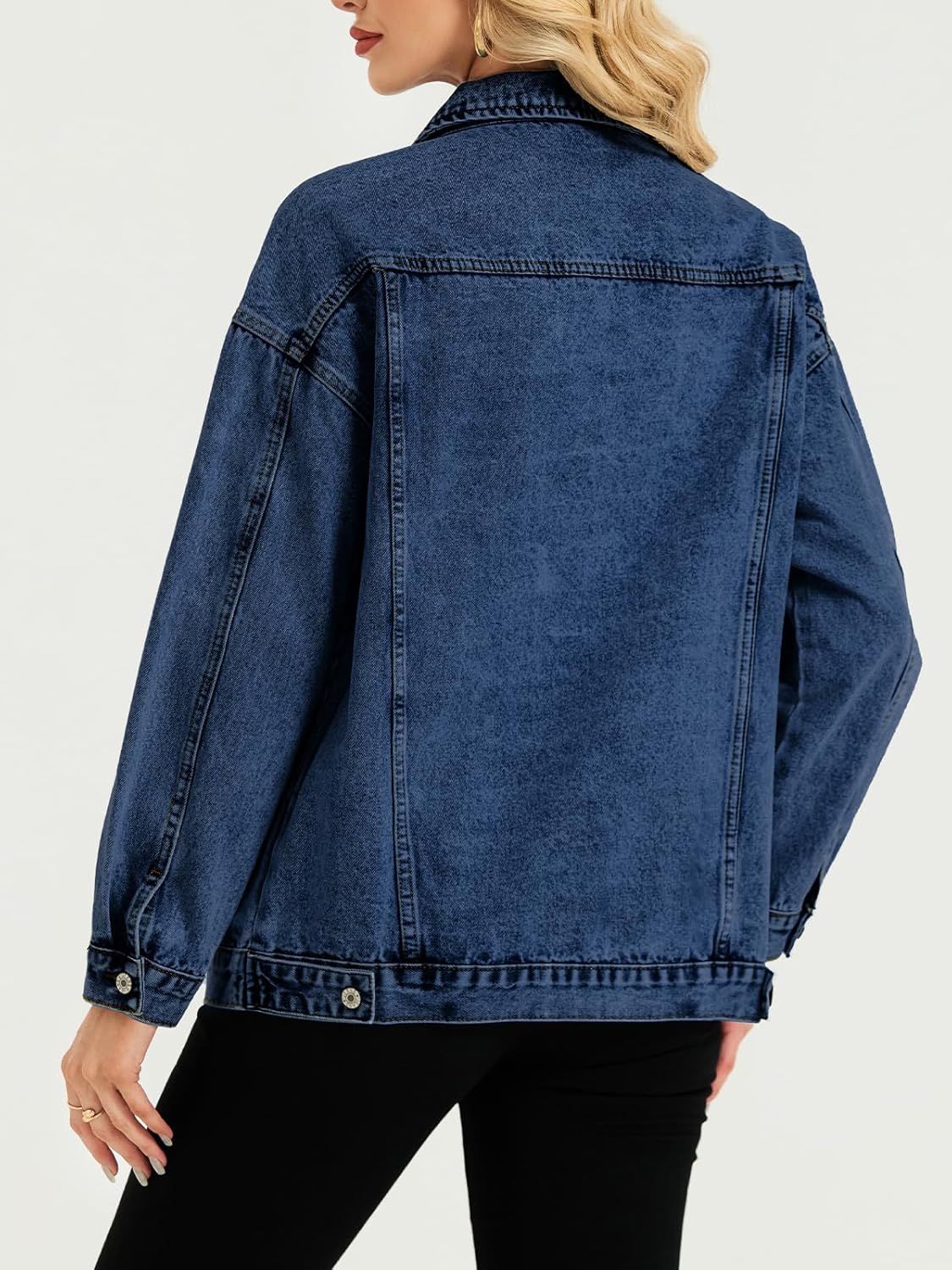 LifeShe Oversized Denim Jacket Women Boyfriend Jean Jacket Trendy Loose Shacket Fall Trucker Coats