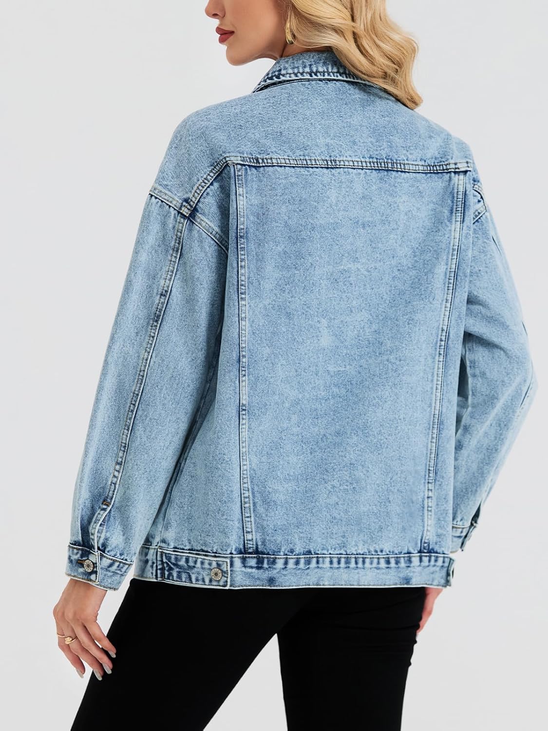 LifeShe Oversized Denim Jacket Women Boyfriend Jean Jacket Trendy Loose Shacket Fall Trucker Coats