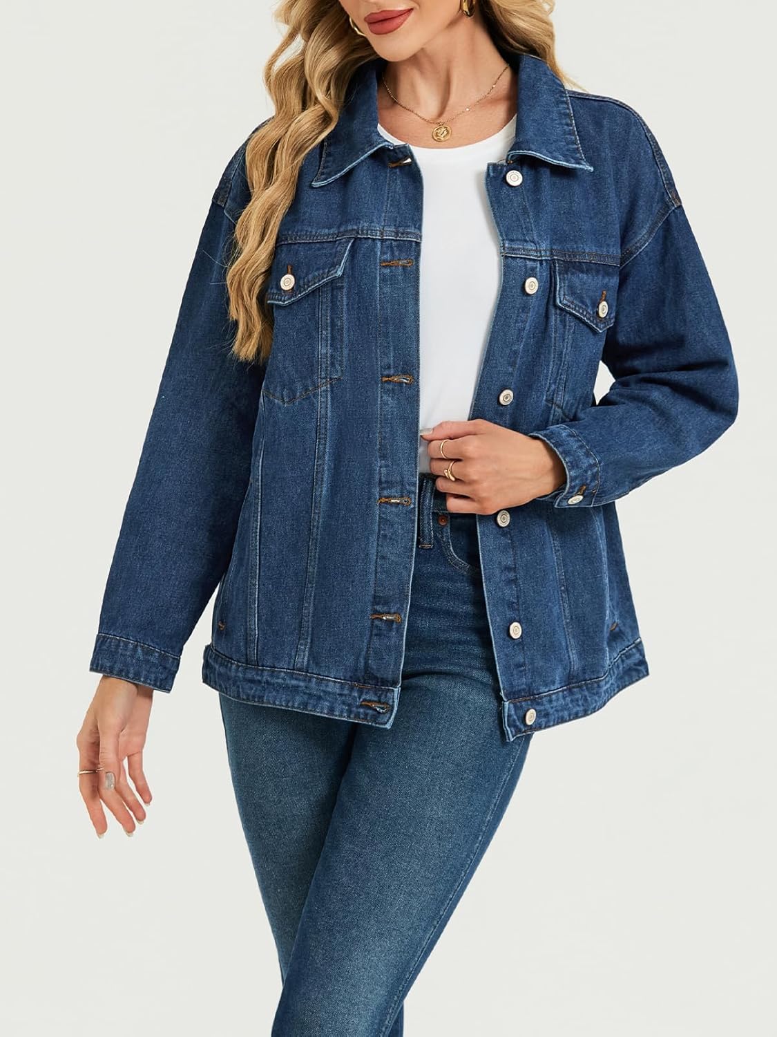 LifeShe Oversized Jean Jacket for Women Trendy Fall Boyfriend Denim Jackets Loose Shacket Coats 2025