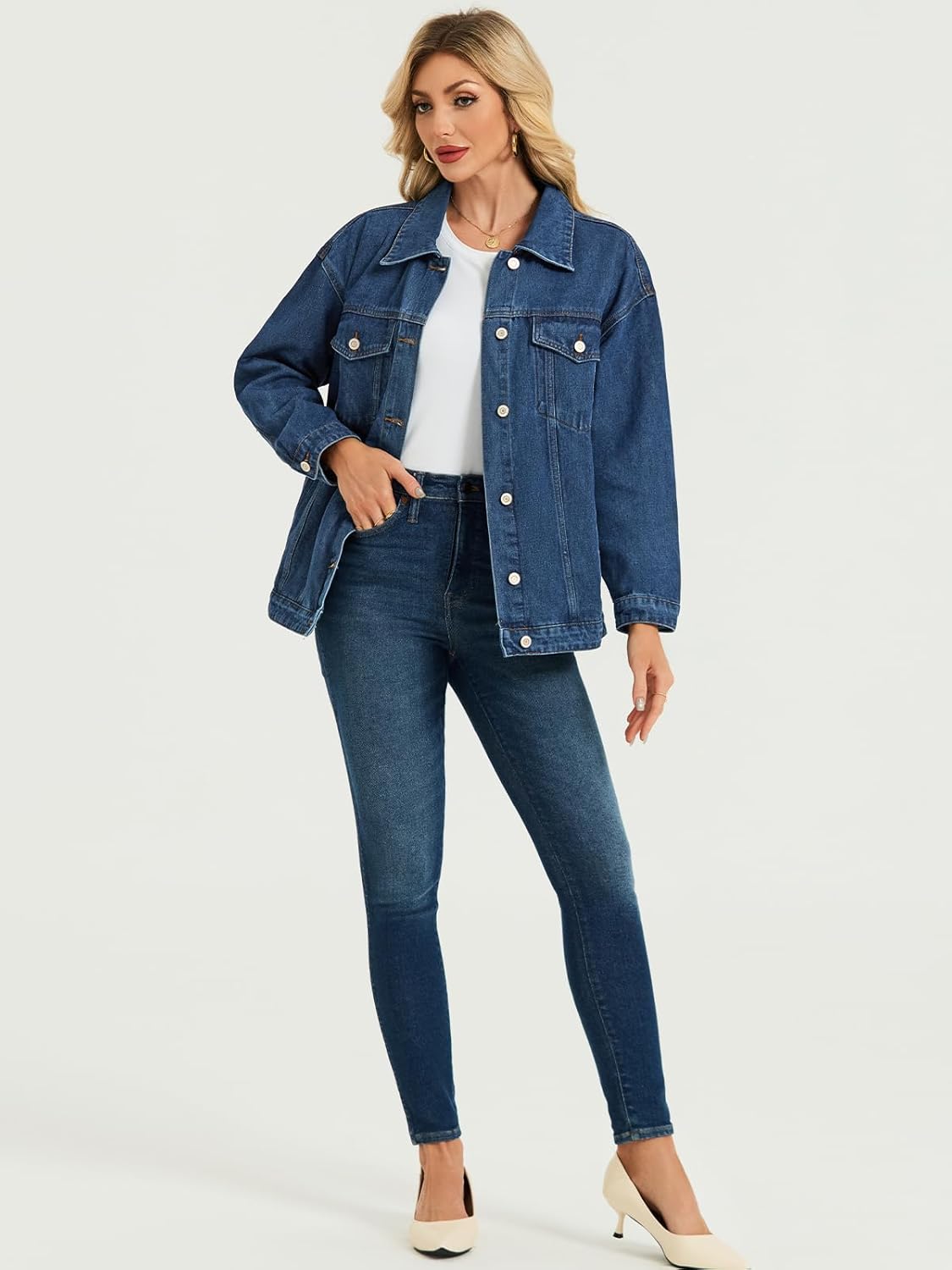 LifeShe Oversized Jean Jacket for Women Trendy Fall Boyfriend Denim Jackets Loose Shacket Coats 2025
