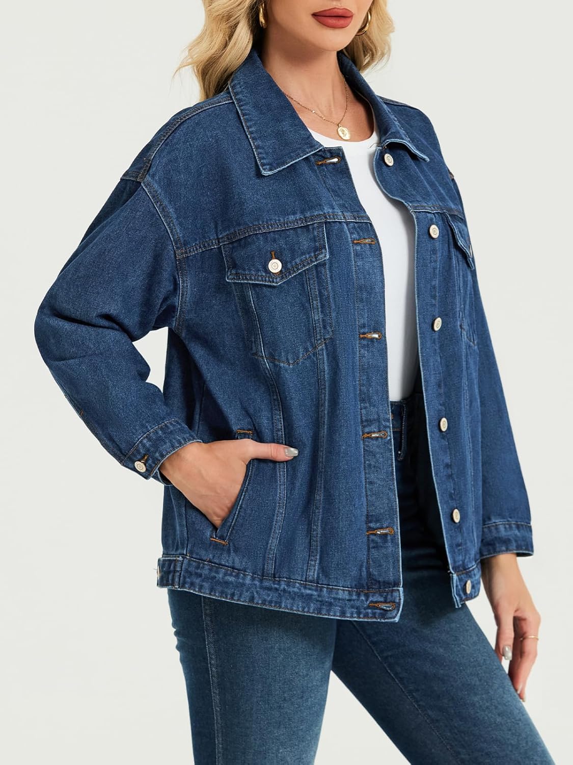 LifeShe Oversized Jean Jacket for Women Trendy Fall Boyfriend Denim Jackets Loose Shacket Coats 2025