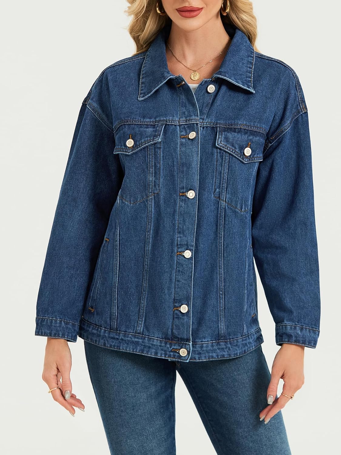 LifeShe Oversized Jean Jacket for Women Trendy Fall Boyfriend Denim Jackets Loose Shacket Coats 2025