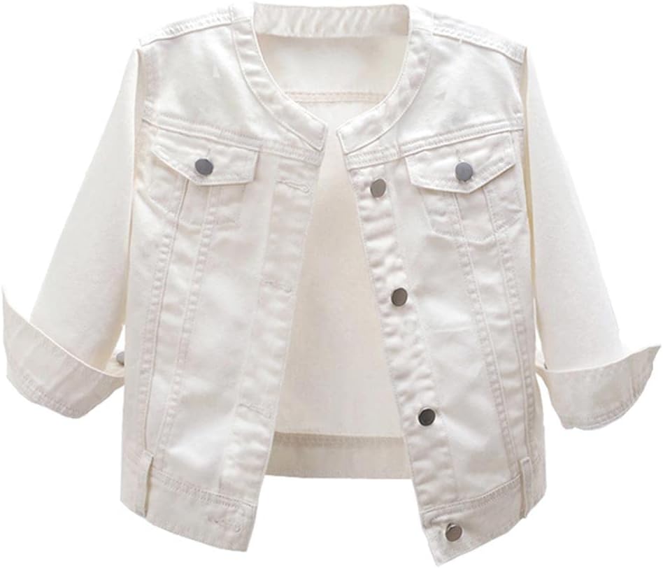 LifeShe Women’s 3\/4 Sleeve Short Denim Jacket Light Cropped Jean Jackets Coats