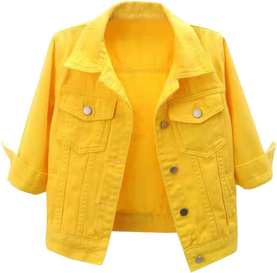 LifeShe Women’s 3\/4 Sleeve Short Denim Jacket Light Cropped Jean Jackets Coats