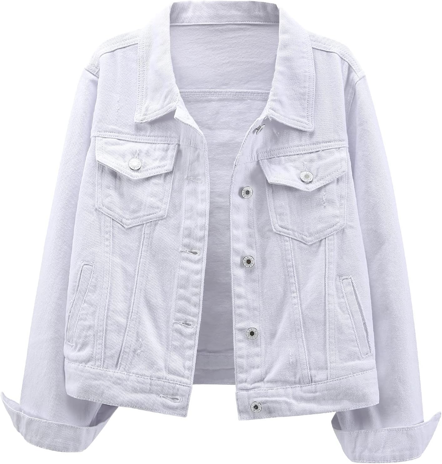 LifeShe Women’s Basic Long Sleeve Button Down Distressed Denim Jackets Jean Jacket Coat